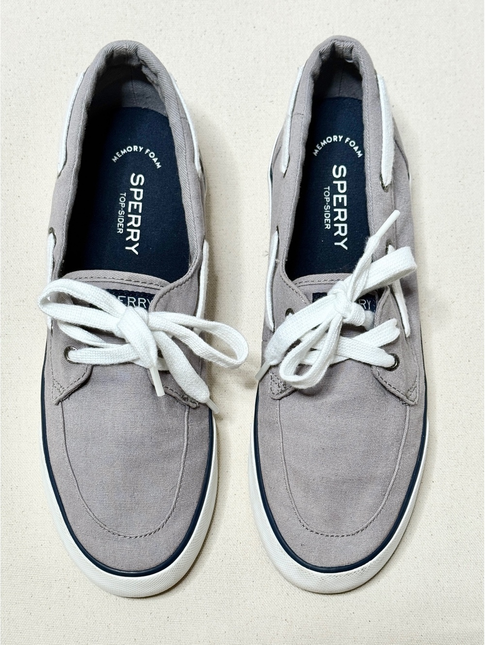 Sperry Top-Sider Women’s 10 Gray Canvas Boat Shoes Memory Foam STS3191